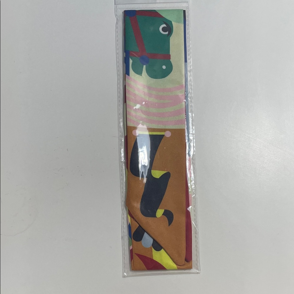 Colorful Horse Print Twilly Scarf - Green, Pink, Orange